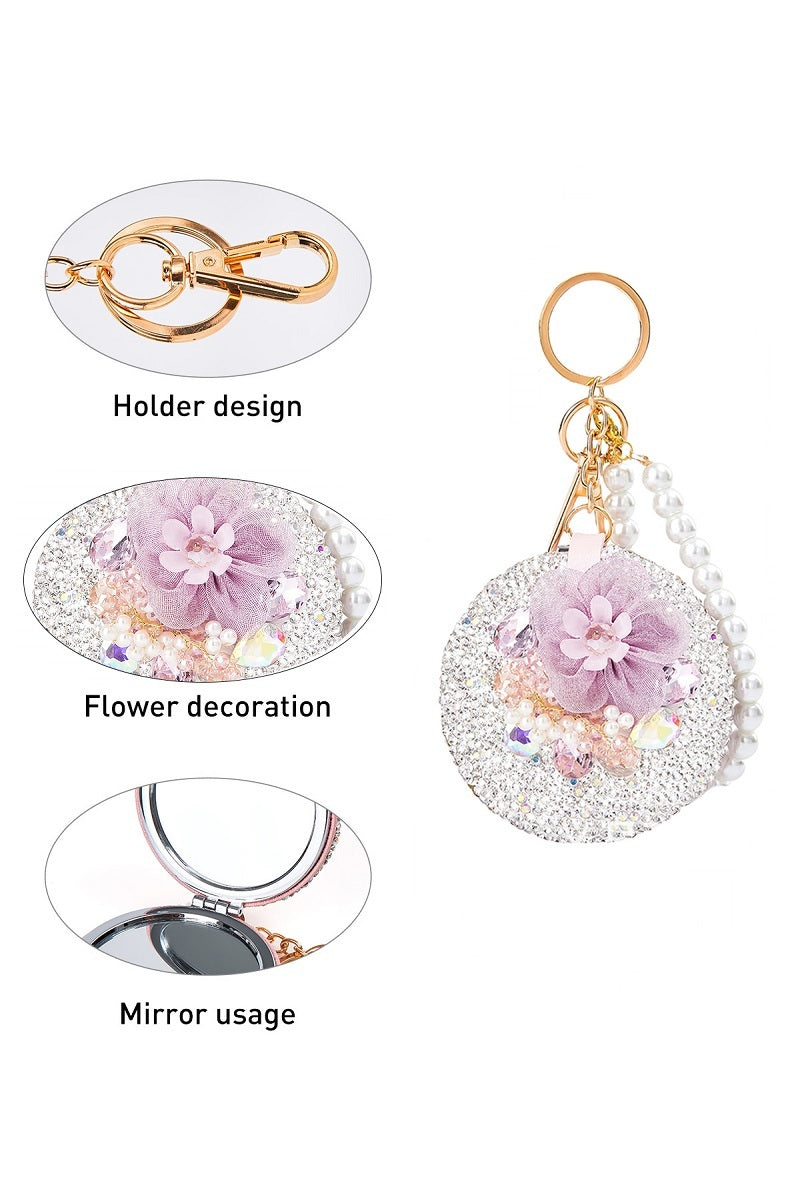 Flower Pearl Double-sided Folding Mirror Keychain