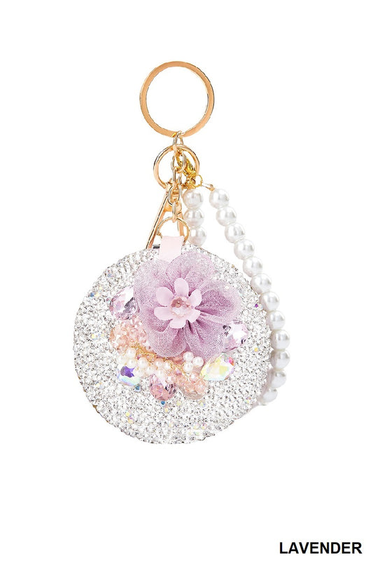 Flower Pearl Double-sided Folding Mirror Keychain